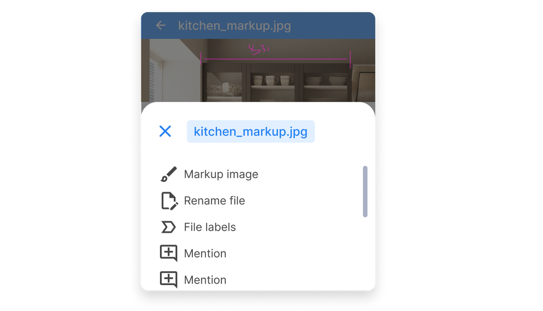 ob file screen with markup and file management options in Cinderblock UI