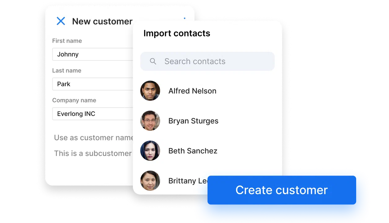 Form for creating a new customer in Cinderblock with fields for name, company, and customer type options.