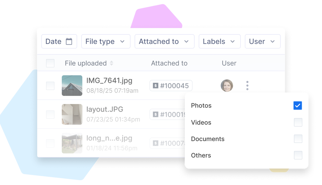 Cinderblock UI filtering files by type, job, labels, and user.