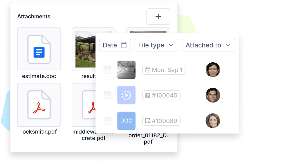 Cinderblock UI with file attachments and filter panel overlay.