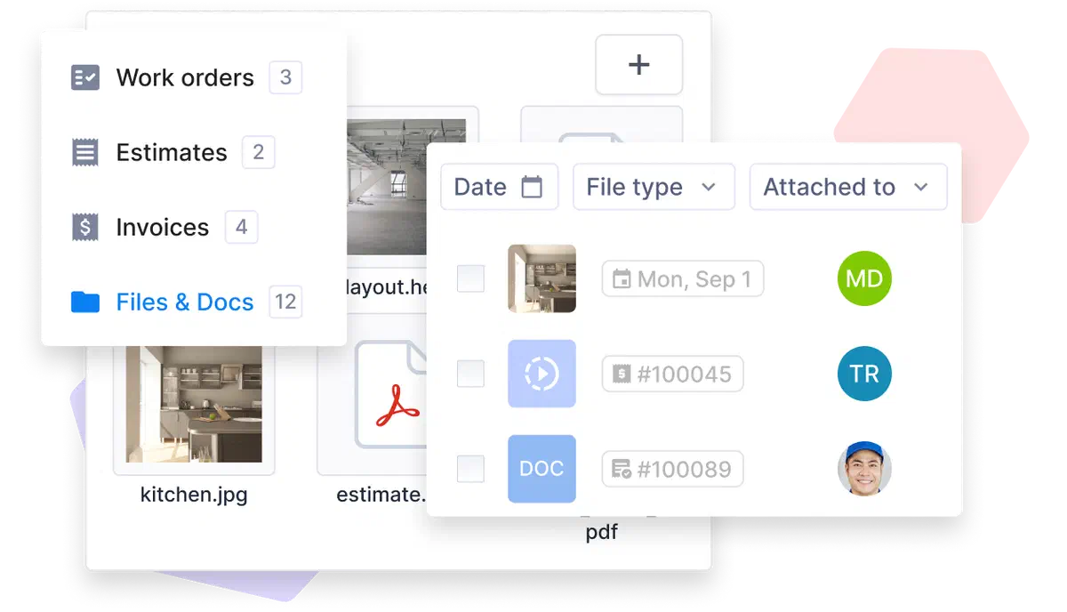 Cinderblock UI job files with filters and document categories.