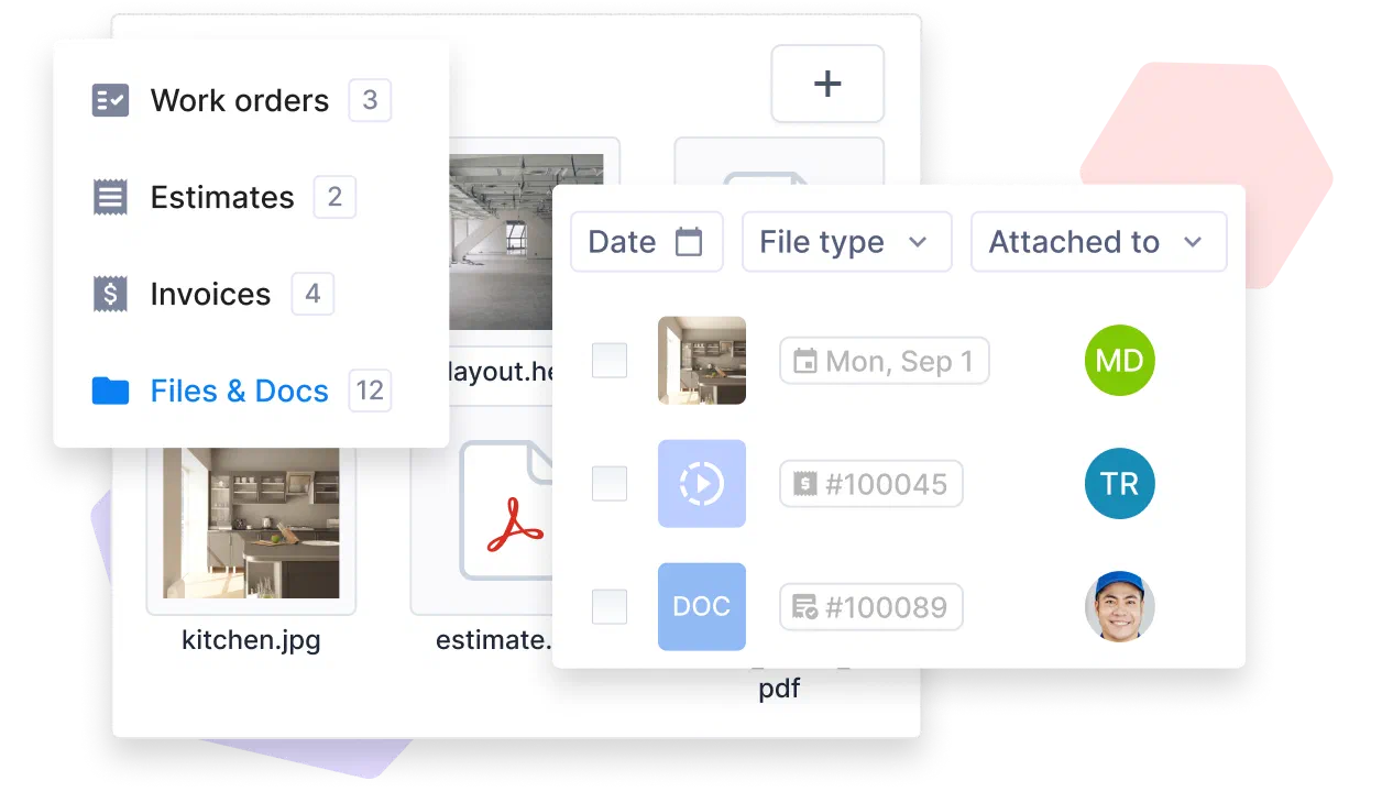 Cinderblock UI job files with filters and document categories.