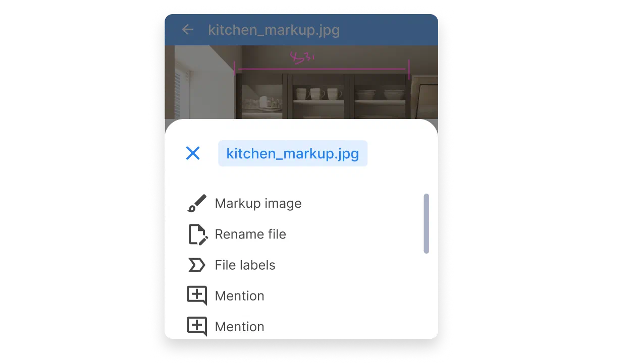 ob file screen with markup and file management options in Cinderblock UI