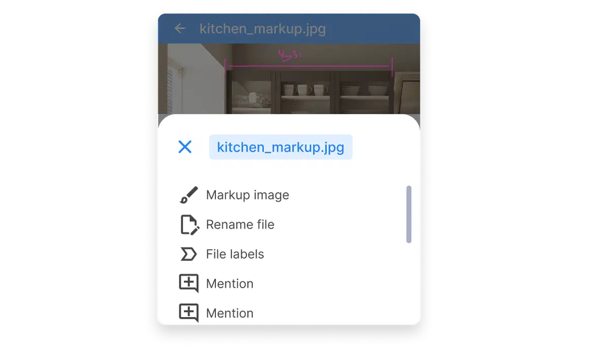 ob file screen with markup and file management options in Cinderblock UI