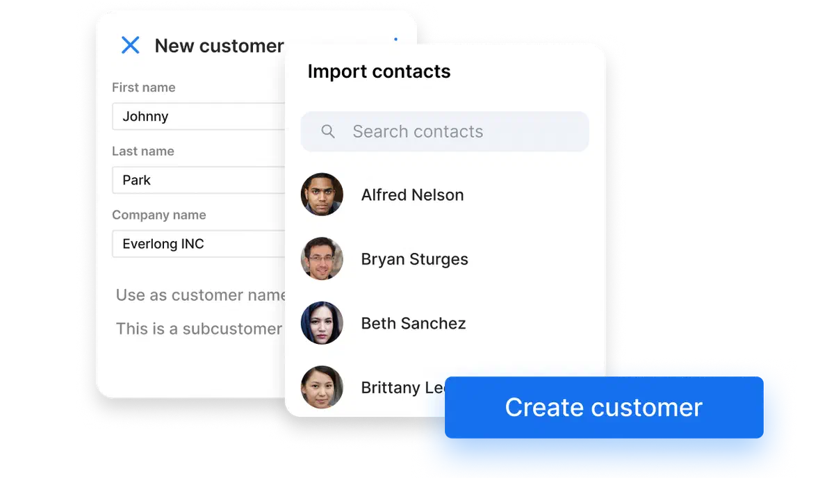 Form for creating a new customer in Cinderblock with fields for name, company, and customer type options.