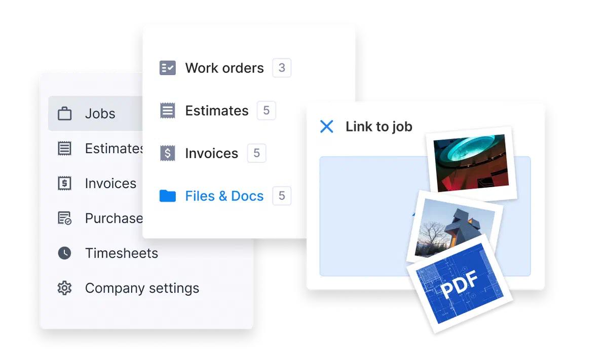 Cinderblock UI linking files and documents directly to jobs.
