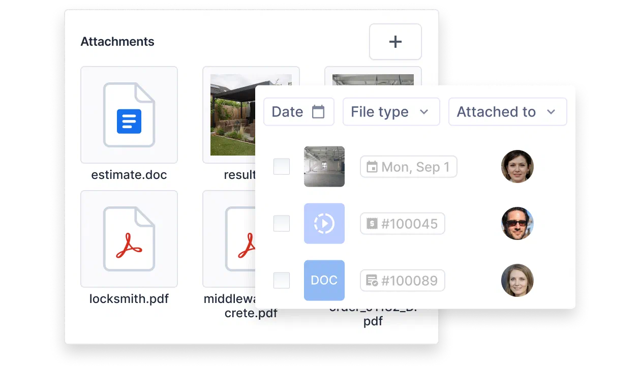 Cinderblock UI with file attachments and filter panel overlay.