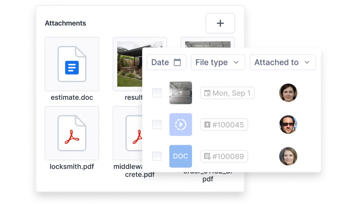 Cinderblock UI with file attachments and filter panel overlay.