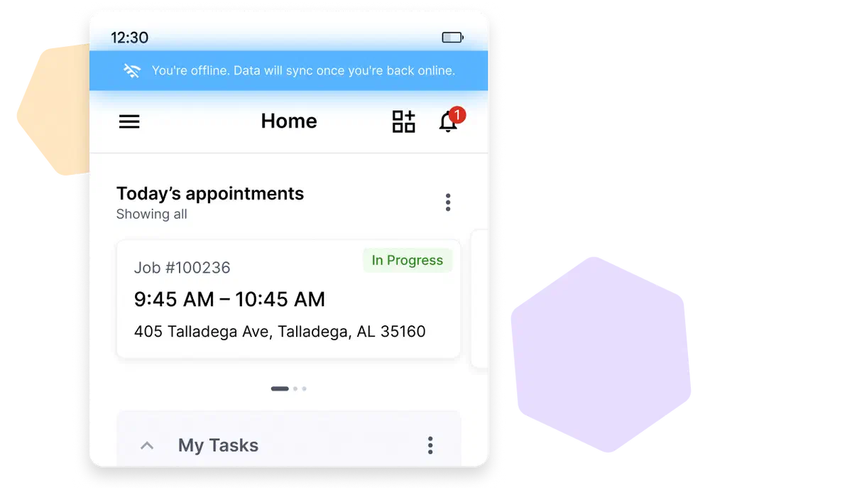 Cinderblock UI showing job details, assigned users, and customer tags.