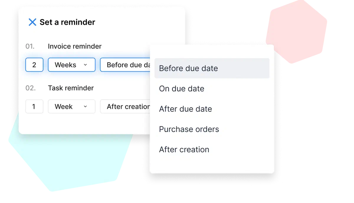 Cinderblock reminder settings showing automated follow-up schedule for unsigned estimates and unpaid invoices.
