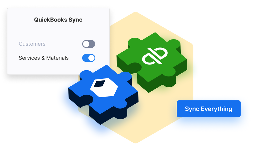 Sync toggles for QuickBooks integration and puzzle icons for Cinderblock and QuickBooks.