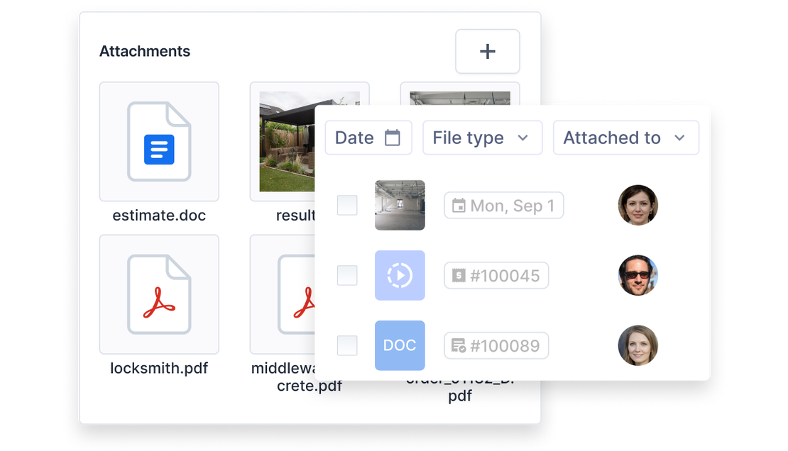 Cinderblock UI with file attachments and filter panel overlay.