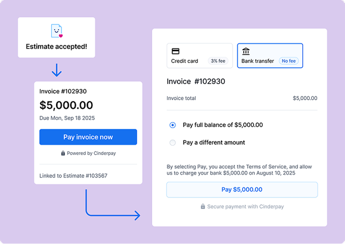Get paid quickly with built-in payment processing