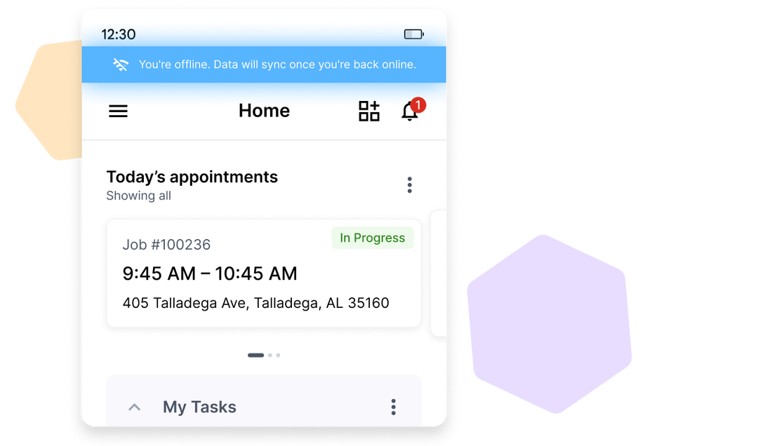 Cinderblock UI showing job details, assigned users, and customer tags.