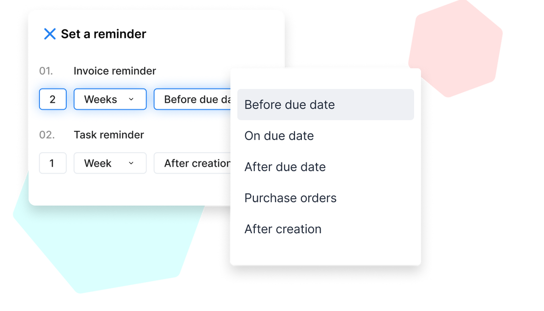 Cinderblock UI for setting flexible reminders by choosing exact timing before, on, or after due dates.