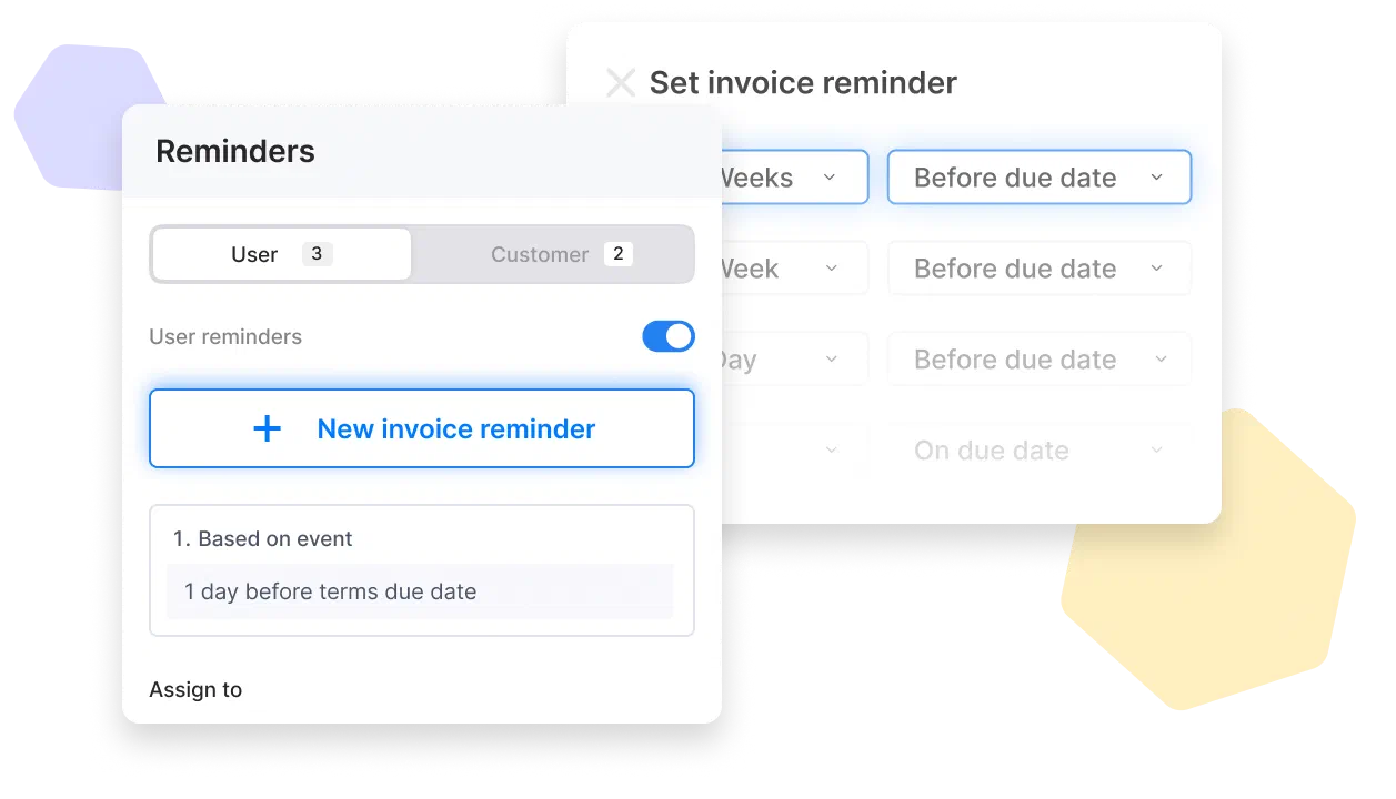 Cinderblock UI for setting and customizing automated invoice reminders to keep track of due dates.